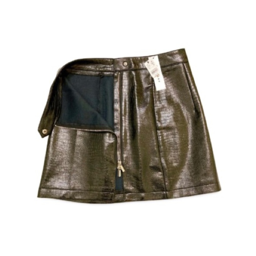 Topshop Croc Effect Faux Leather Zip Mini Skirt - Size 8 - Picture 3 of 12
